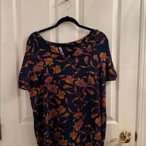 Max Studio Floral Blouse - Navy and Mustard